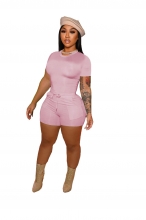 Pink Round Neck Bodycon Women Short Sets