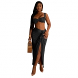 Black Straps Low-Cut Fashion Women Slit Maxi Dress