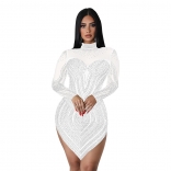 White Mesh Summer Rhinestone Bodycon Mini Dress