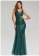 Green Low-Cut Straps Mesh Sequin Evening Party Long Dress