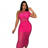 RoseRed Sexy Mesh Perspective Women Party Slim Midi Dress