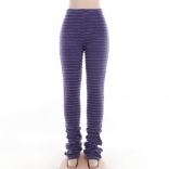 Purple Women Striped Knitted Stitching Sexy Slim Fashion Party Pants