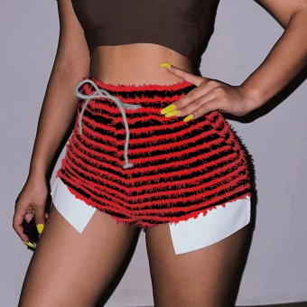 Red Women's Striped Drawstring High Waisted Sexy Shorts