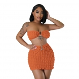 Orange Off-Shoulder Metal Rings Sexy Women Club Two Peices Sets