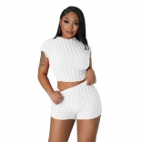 White Women Sexy Umbilical Wrapped Party Club Bubble Two Piece Sets