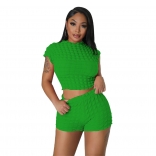 Green Women Sexy Umbilical Wrapped Party Club Bubble Two Piece Sets