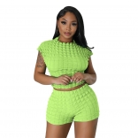 LightGreen Women Sexy Umbilical Wrapped Party Club Bubble Two Piece Sets