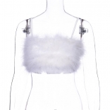 White Women's Sexy Fur Halter Wrapped Chest Strap Tank Top