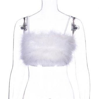 White Women's Sexy Fur Halter Wrapped Chest Strap Tank Top