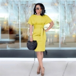 Yellow Women New Slim Fit Fashion Party Offical Formal OL Midi Dress