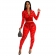 Red Sexy Mesh Diamonds Nightclub Long Sleeve Two Piece Jumpsuit Set for Women