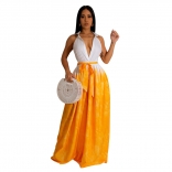Orange Deep V Neck Fashion Women's Printed Sleeveless V-Neck Strap Long Dress Women's Party Maxi Evening Dress