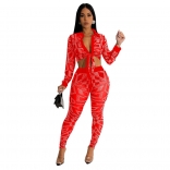 Red Deep V Neck Women's Mesh Rhinestone Bodycon Knot Tops Slim Fit Sexy Jumpsuit Dress