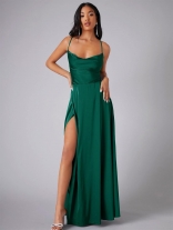 Green Slim Fit Backless Women's Strap Waist Wrap Dress Long Dress