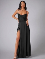 Black Slim Fit Backless Women's Strap Waist Wrap Dress Long Dress
