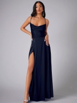 RoyalBlue Slim Fit Backless Women's Strap Waist Wrap Dress Long Dress
