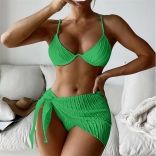 Green Sexy Split Steel Bikini Three Piece Swimsuit Women