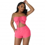 RoseRed Solid Fashion Women Wrap Chest Casual Two Piece Set