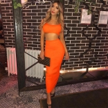 Orange Short Tank Top High Waist Midi Length Dress Fashion Set for Women