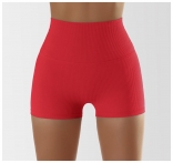 Red Solid Seamless Shorts Women Soft Workout Tights Fitness Outfits Yoga Pants Gym Wear