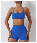 Blue Two Piece Yoga Bodysuit Sets Seamless Jumpsuit Sports Gym Workout