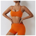 Orange Two Piece Yoga Bodysuit Sets Seamless Jumpsuit Sports Gym Workout