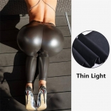 01 Black Women's PU Leather Leggings High Waist Tight Pants