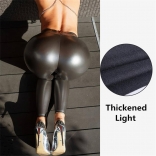 Black Plush Women's PU Leather Leggings High Waist Tight Pants