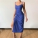 Blue Sexy Deep V Neck Strap Party Split Bodycon Long Dress For Women