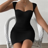 Black Low-Cut V-Neck Bodycon Women's Sexy Party Mini Dress