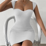 White Low-Cut V-Neck Bodycon Women's Sexy Party Mini Dress
