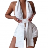 White Sexy Backless Party Jacquard Two Piece Shorts Set for Women