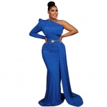 Blue Women's Elegant Sexy NightClub Bodycon Belt Formal Long Dress