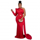 Red Women's Elegant Sexy NightClub Bodycon Belt Formal Long Dress