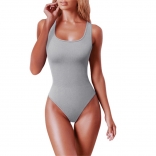 Grey Women Halter Low Cut Striped Bodycon Sexy Tops