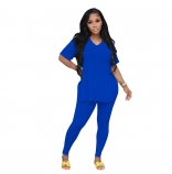 Blue Women's Casual Party Pants Sports Short Sleeve Sexy Jumpsuit Dress