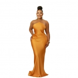 Orange Fashion Women's Solid Sleeveless Shoulder Strap Backless Long Dress