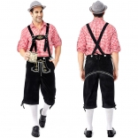 Traditional German men's beer festival clothing plaid shirt embroidered strap set