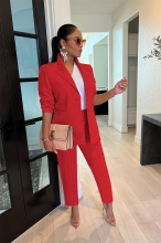 Red Women's Suit Set Coat Pants Two Piece Casual Suit Office OL Jumpsuit