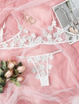 White Women's Sexy Perspective Erotic Lingerie Embroidery Underwire Bra Sets