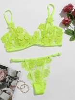 Green Women's Sexy Perspective Erotic Lingerie Embroidery Underwire Bra Sets