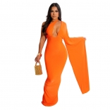 Orange Fashion Women's One Shoulder Sleeves Backless Bodycons Long Dress
