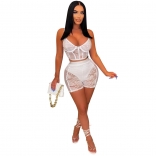 White Halter Women's Low-Cut Lace Hollow-out 2PCS Sexy Romper Dress