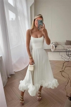 White Women's Fashion Strap Large Hem A-line Skirt Evening Bodycon Maxi Dress