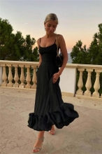 Black Women's Fashion Strap Large Hem A-line Skirt Evening Bodycon Maxi Dress