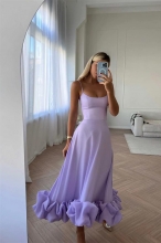 Purple Women's Fashion Strap Large Hem A-line Skirt Evening Bodycon Maxi Dress
