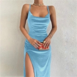 SkyBlue Women's Strap Sexy Slim Fit Split Evening Party Midi Dress