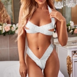 White Women's See-through Erotic Lace Sexual Desire Bra Brief Sets