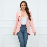 Pink Women's Ruffle Edge Button Small Coat Slim Fit Fashion Suits