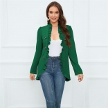 Green Women's Ruffle Edge Button Small Coat Slim Fit Fashion Suits